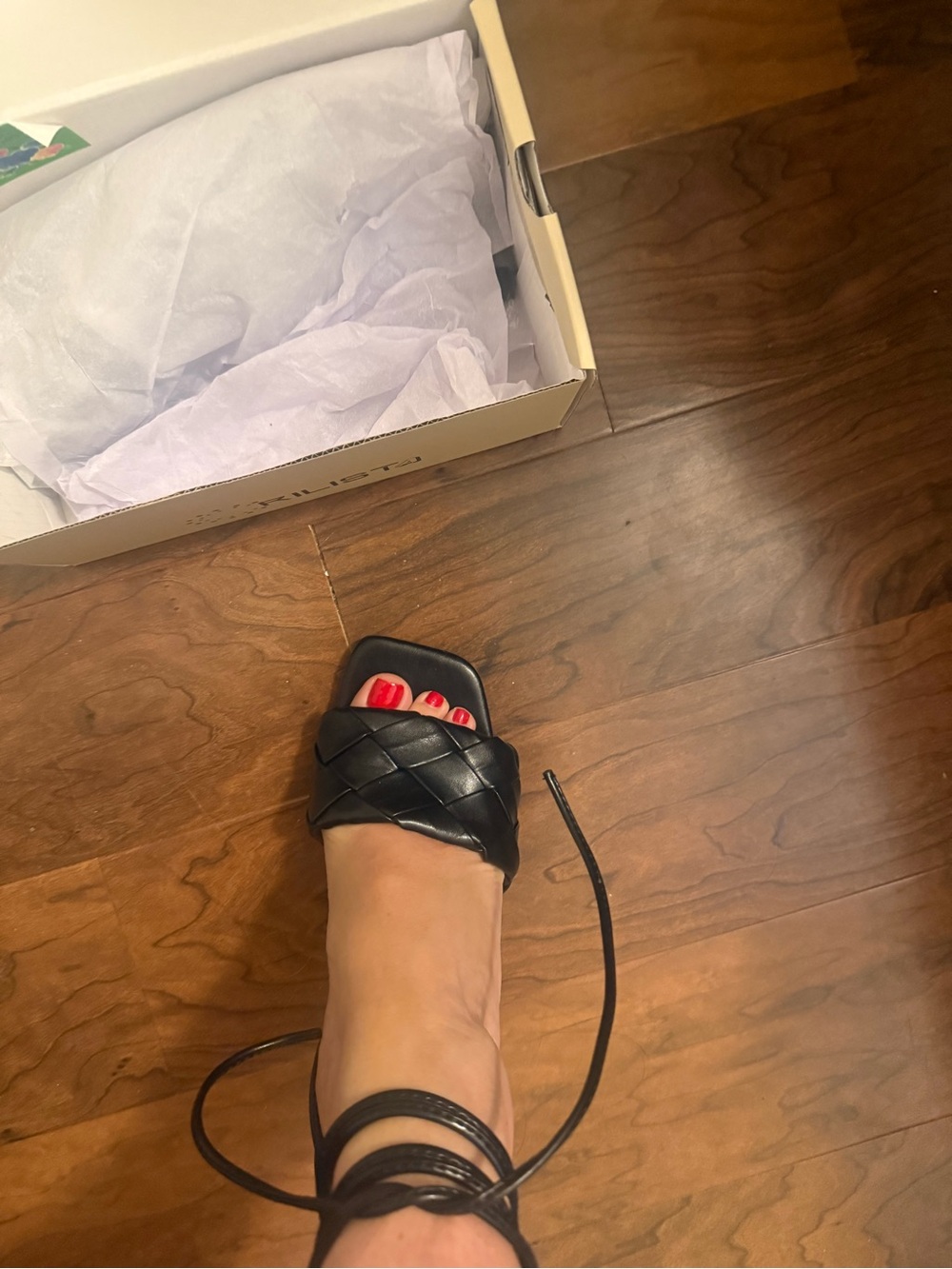 Black Women's Strappy Woven Block Heel Sandals - Picture 3 of 5